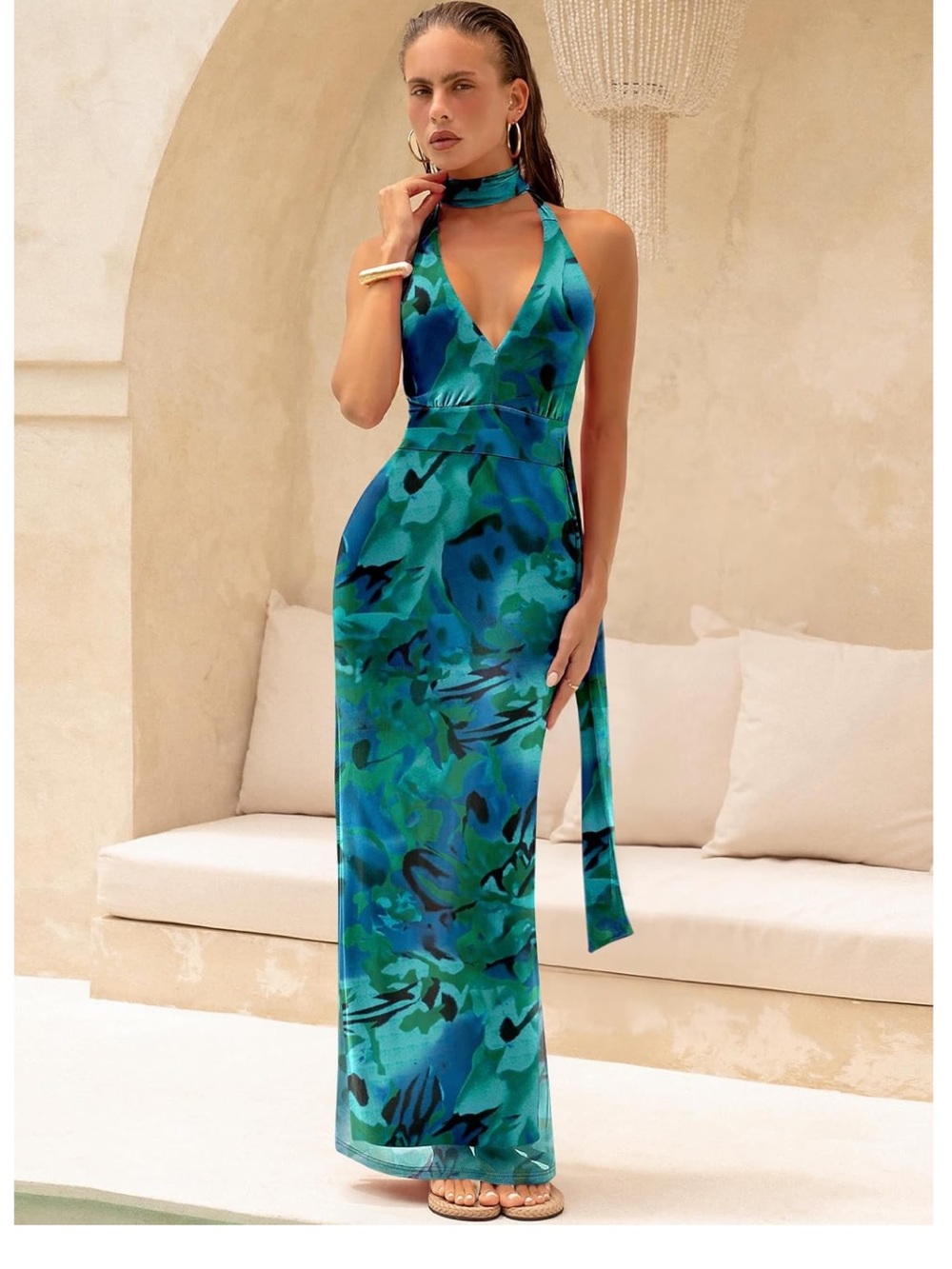 Prinbara Halter Neck Bodycon Maxi Dress